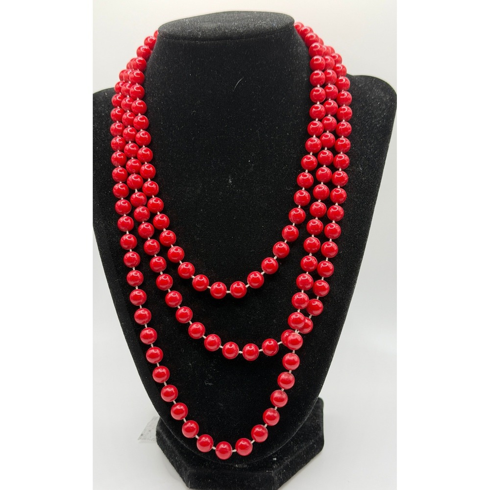 Extra Long Red Beaded Necklace 60" Layering Statement Vintage